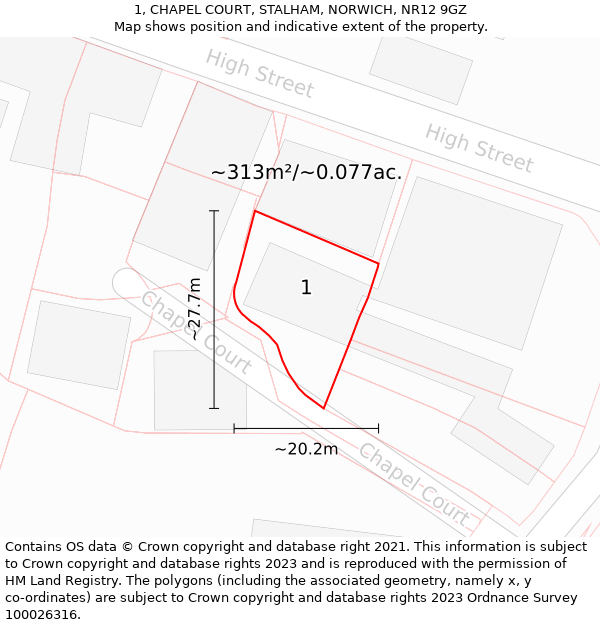 1, CHAPEL COURT, STALHAM, NORWICH, NR12 9GZ: Plot and title map