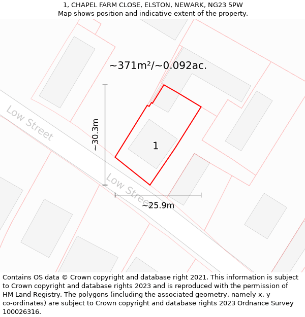 1, CHAPEL FARM CLOSE, ELSTON, NEWARK, NG23 5PW: Plot and title map