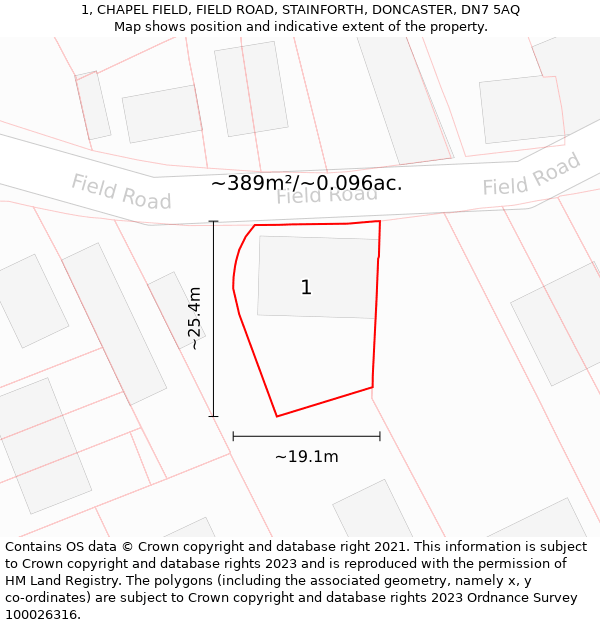 1, CHAPEL FIELD, FIELD ROAD, STAINFORTH, DONCASTER, DN7 5AQ: Plot and title map