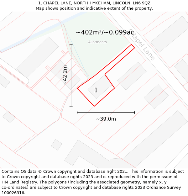 1, CHAPEL LANE, NORTH HYKEHAM, LINCOLN, LN6 9QZ: Plot and title map