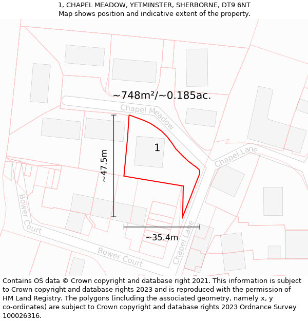 1, CHAPEL MEADOW, YETMINSTER, SHERBORNE, DT9 6NT: Plot and title map