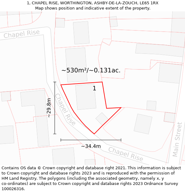 1, CHAPEL RISE, WORTHINGTON, ASHBY-DE-LA-ZOUCH, LE65 1RX: Plot and title map