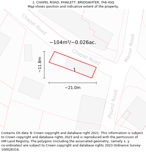 1, CHAPEL ROAD, PAWLETT, BRIDGWATER, TA6 4SQ: Plot and title map