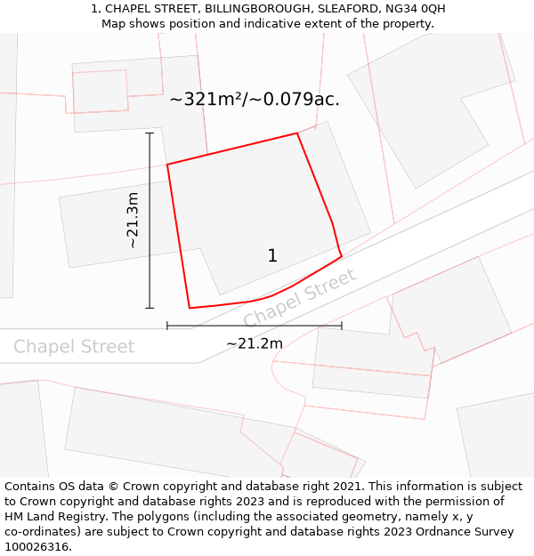 1, CHAPEL STREET, BILLINGBOROUGH, SLEAFORD, NG34 0QH: Plot and title map