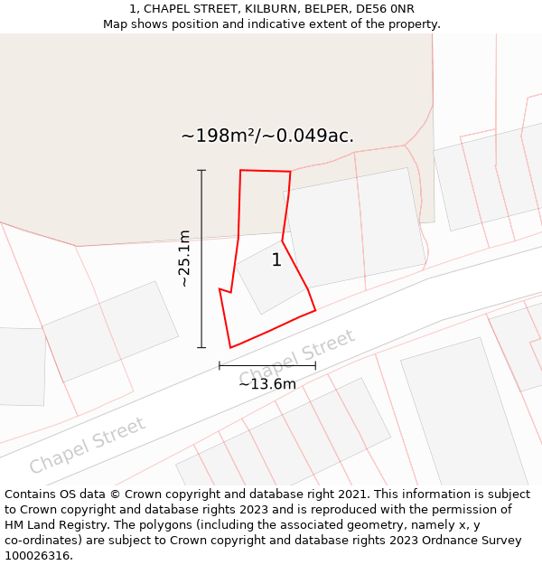 1, CHAPEL STREET, KILBURN, BELPER, DE56 0NR: Plot and title map