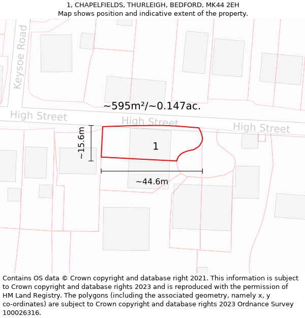 1, CHAPELFIELDS, THURLEIGH, BEDFORD, MK44 2EH: Plot and title map