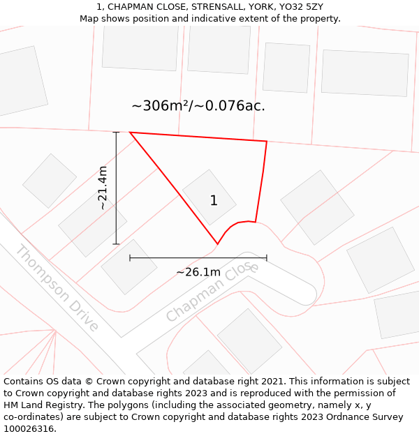 1, CHAPMAN CLOSE, STRENSALL, YORK, YO32 5ZY: Plot and title map