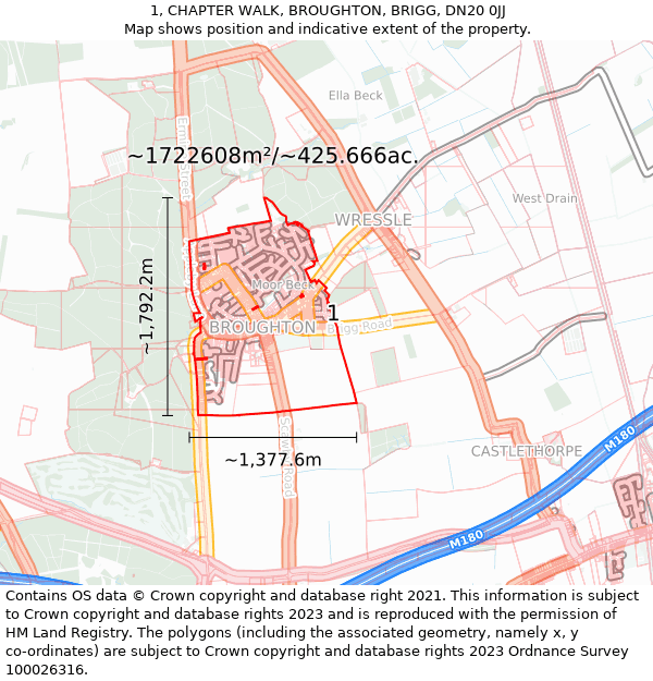 1, CHAPTER WALK, BROUGHTON, BRIGG, DN20 0JJ: Plot and title map