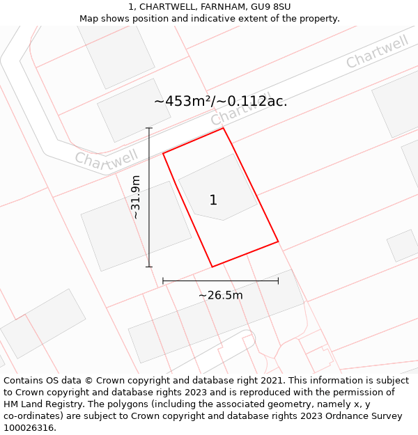 1, CHARTWELL, FARNHAM, GU9 8SU: Plot and title map