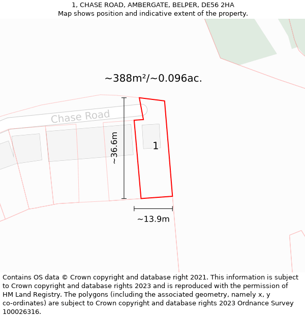 1, CHASE ROAD, AMBERGATE, BELPER, DE56 2HA: Plot and title map