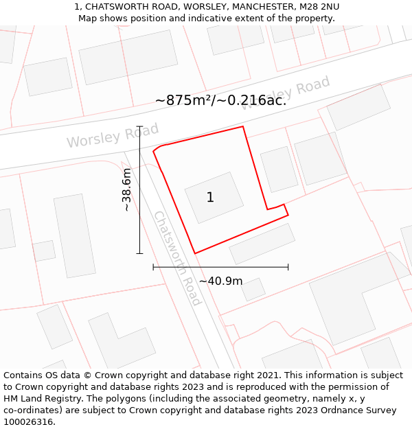 1, CHATSWORTH ROAD, WORSLEY, MANCHESTER, M28 2NU: Plot and title map