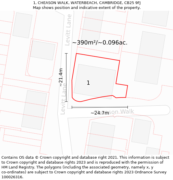 1, CHEASON WALK, WATERBEACH, CAMBRIDGE, CB25 9FJ: Plot and title map