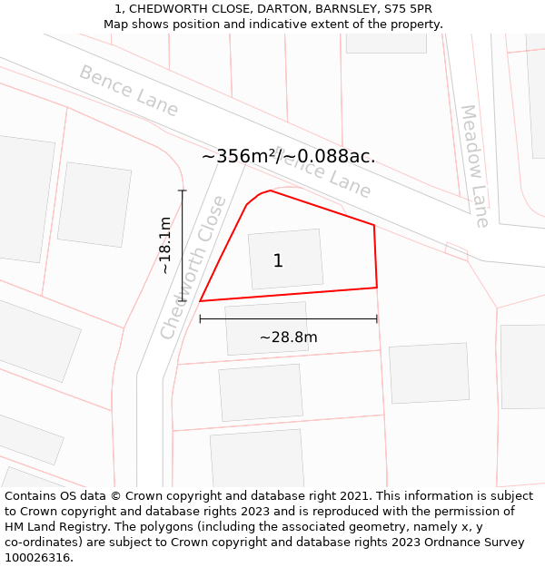 1, CHEDWORTH CLOSE, DARTON, BARNSLEY, S75 5PR: Plot and title map