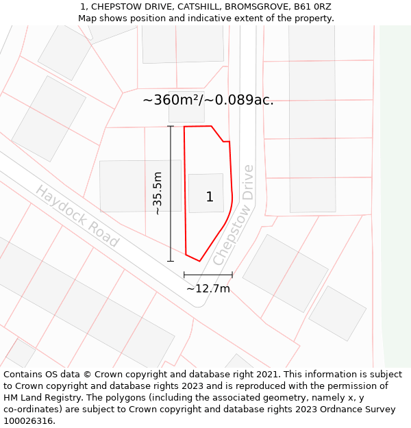 1, CHEPSTOW DRIVE, CATSHILL, BROMSGROVE, B61 0RZ: Plot and title map