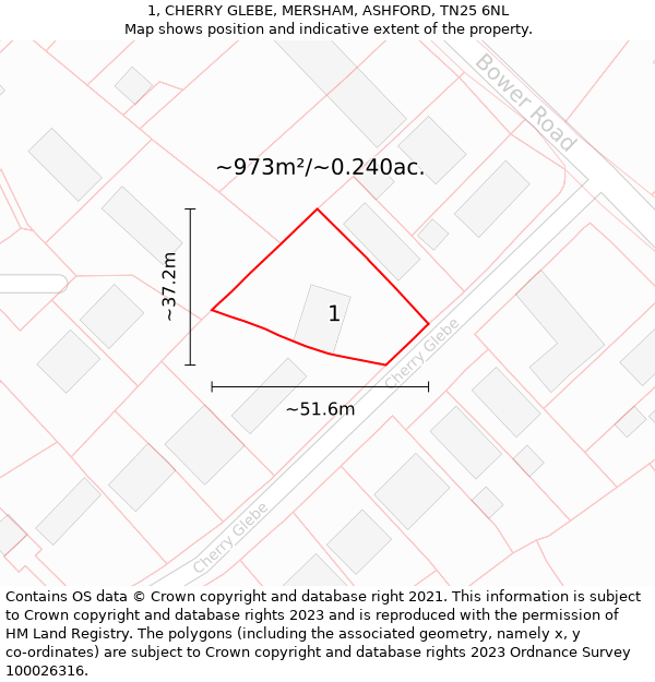 1, CHERRY GLEBE, MERSHAM, ASHFORD, TN25 6NL: Plot and title map