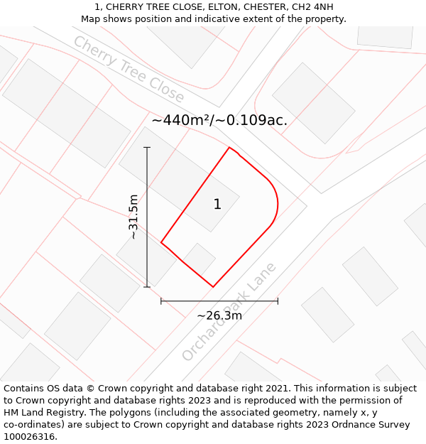 1, CHERRY TREE CLOSE, ELTON, CHESTER, CH2 4NH: Plot and title map