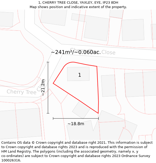 1, CHERRY TREE CLOSE, YAXLEY, EYE, IP23 8DH: Plot and title map