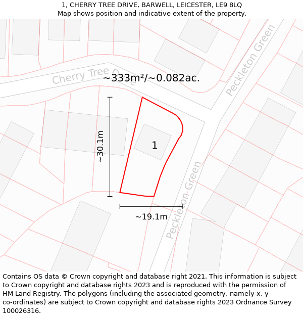 1, CHERRY TREE DRIVE, BARWELL, LEICESTER, LE9 8LQ: Plot and title map