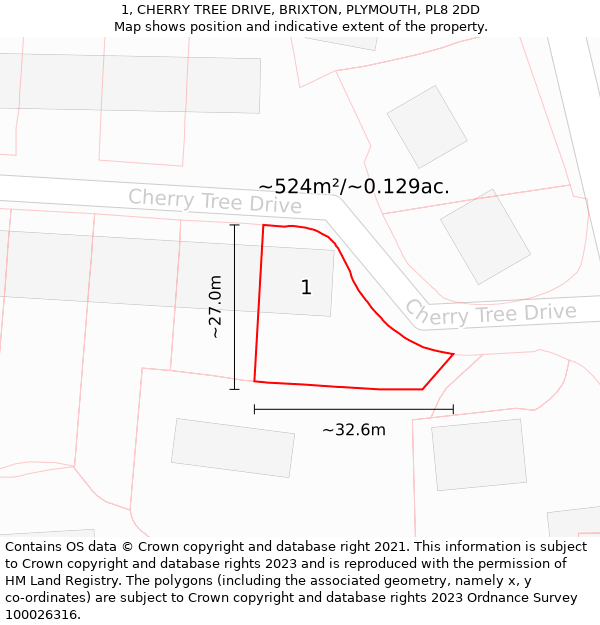 1, CHERRY TREE DRIVE, BRIXTON, PLYMOUTH, PL8 2DD: Plot and title map