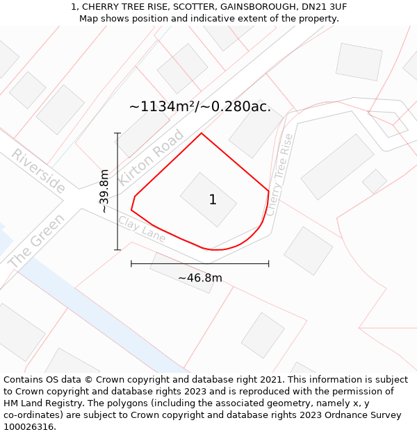 1, CHERRY TREE RISE, SCOTTER, GAINSBOROUGH, DN21 3UF: Plot and title map