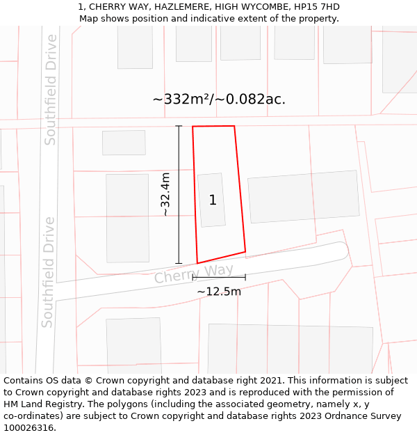 1, CHERRY WAY, HAZLEMERE, HIGH WYCOMBE, HP15 7HD: Plot and title map