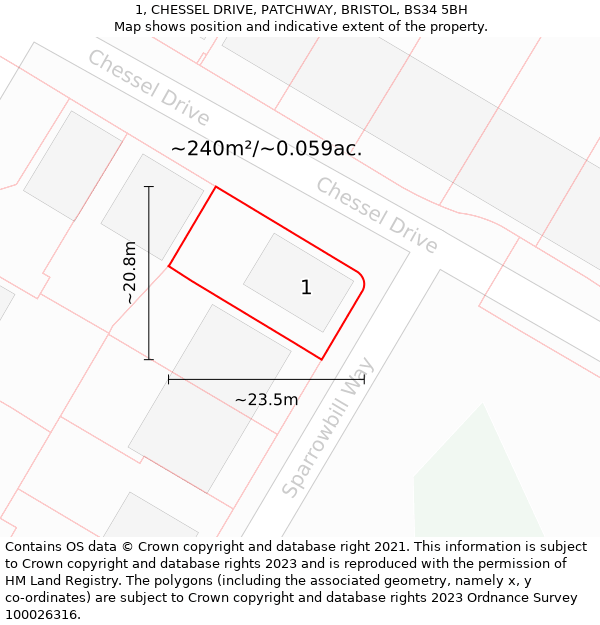 1, CHESSEL DRIVE, PATCHWAY, BRISTOL, BS34 5BH: Plot and title map