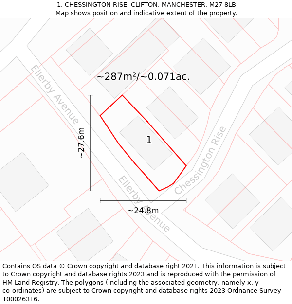 1, CHESSINGTON RISE, CLIFTON, MANCHESTER, M27 8LB: Plot and title map