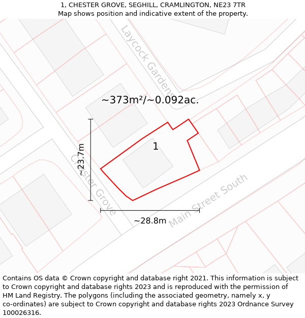 1, CHESTER GROVE, SEGHILL, CRAMLINGTON, NE23 7TR: Plot and title map