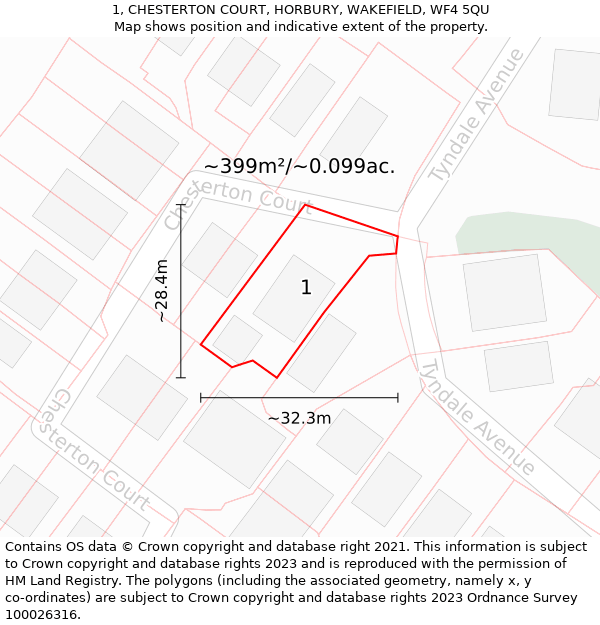 1, CHESTERTON COURT, HORBURY, WAKEFIELD, WF4 5QU: Plot and title map