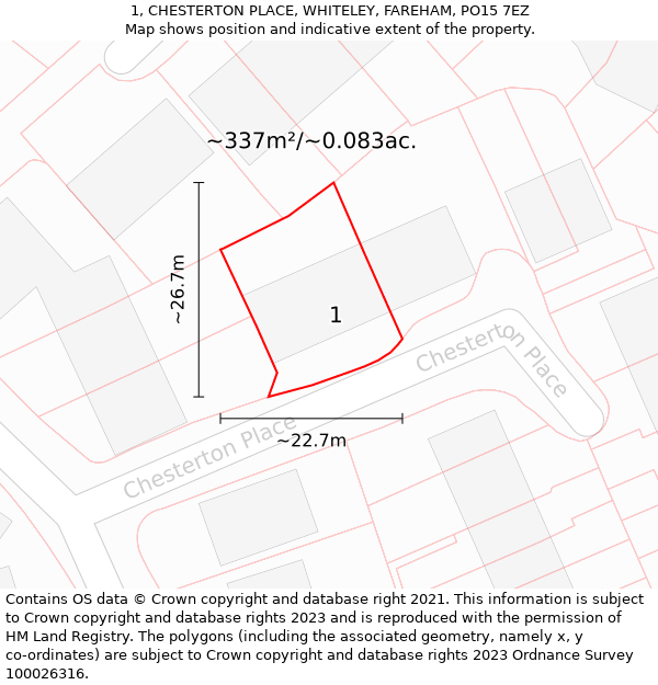 1, CHESTERTON PLACE, WHITELEY, FAREHAM, PO15 7EZ: Plot and title map