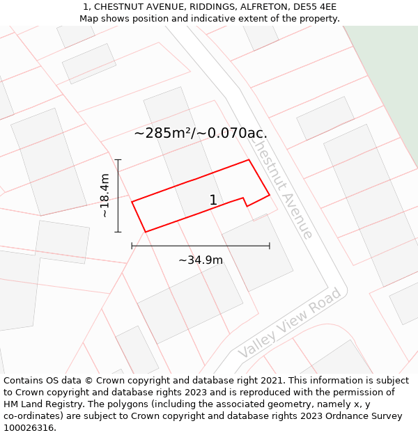 1, CHESTNUT AVENUE, RIDDINGS, ALFRETON, DE55 4EE: Plot and title map