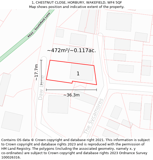 1, CHESTNUT CLOSE, HORBURY, WAKEFIELD, WF4 5QF: Plot and title map