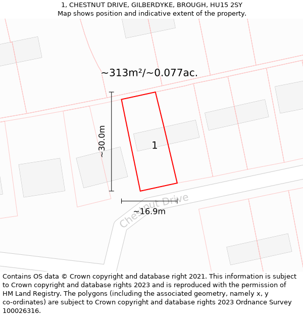 1, CHESTNUT DRIVE, GILBERDYKE, BROUGH, HU15 2SY: Plot and title map