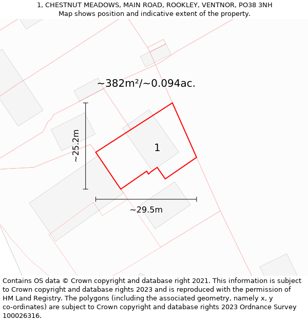 1, CHESTNUT MEADOWS, MAIN ROAD, ROOKLEY, VENTNOR, PO38 3NH: Plot and title map