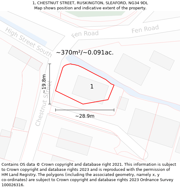 1, CHESTNUT STREET, RUSKINGTON, SLEAFORD, NG34 9DL: Plot and title map