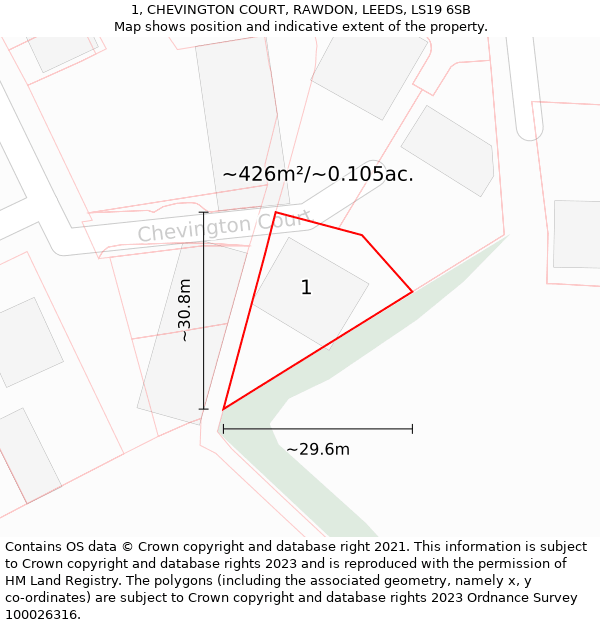 1, CHEVINGTON COURT, RAWDON, LEEDS, LS19 6SB: Plot and title map