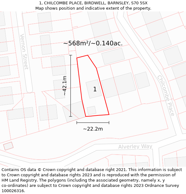 1, CHILCOMBE PLACE, BIRDWELL, BARNSLEY, S70 5SX: Plot and title map