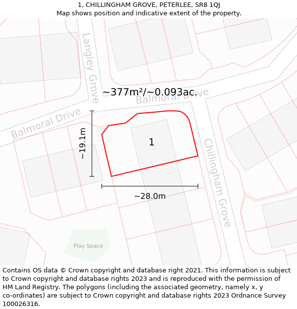 1, CHILLINGHAM GROVE, PETERLEE, SR8 1QJ: Plot and title map