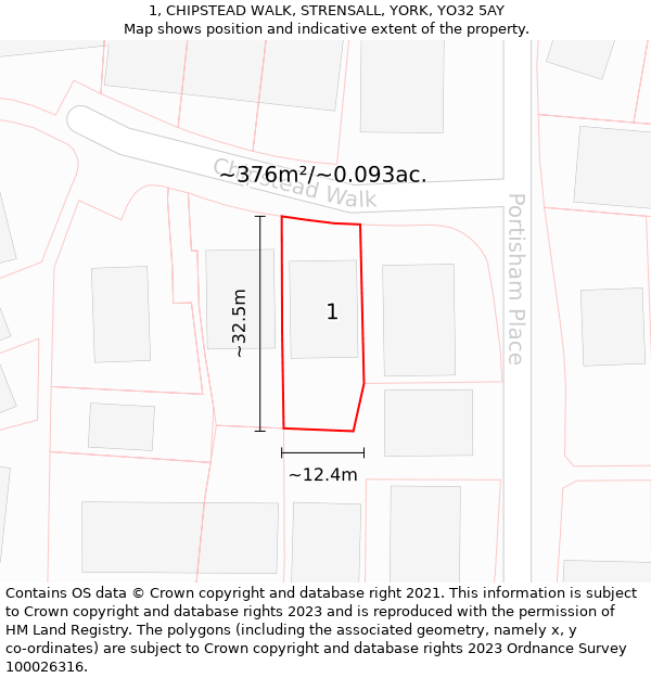 1, CHIPSTEAD WALK, STRENSALL, YORK, YO32 5AY: Plot and title map