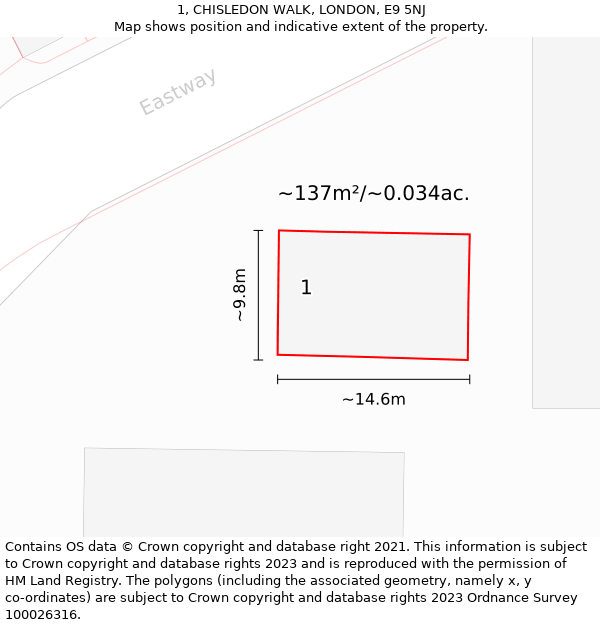 1, CHISLEDON WALK, LONDON, E9 5NJ: Plot and title map