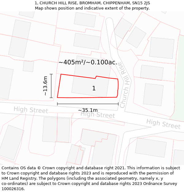 1, CHURCH HILL RISE, BROMHAM, CHIPPENHAM, SN15 2JS: Plot and title map