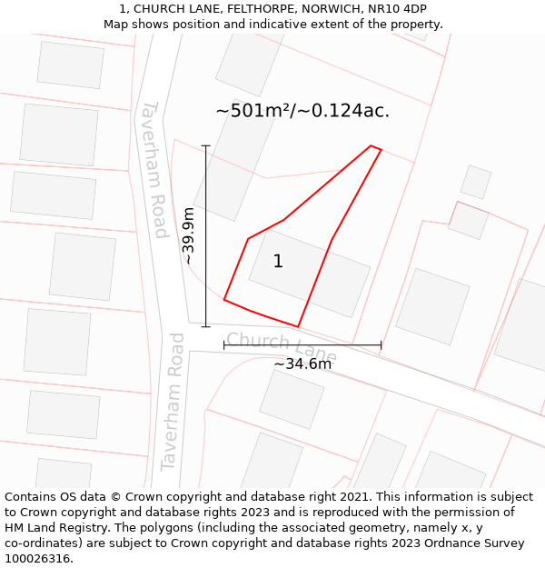 1, CHURCH LANE, FELTHORPE, NORWICH, NR10 4DP: Plot and title map