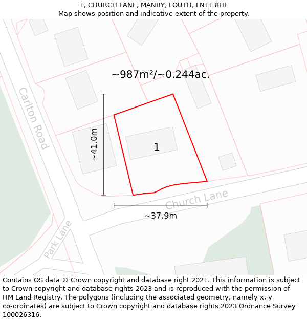 1, CHURCH LANE, MANBY, LOUTH, LN11 8HL: Plot and title map