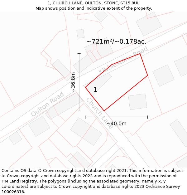 1, CHURCH LANE, OULTON, STONE, ST15 8UL: Plot and title map