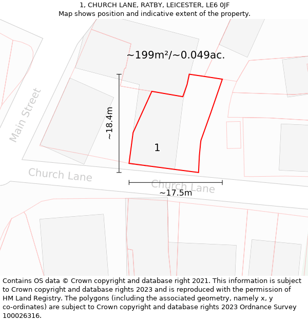 1, CHURCH LANE, RATBY, LEICESTER, LE6 0JF: Plot and title map