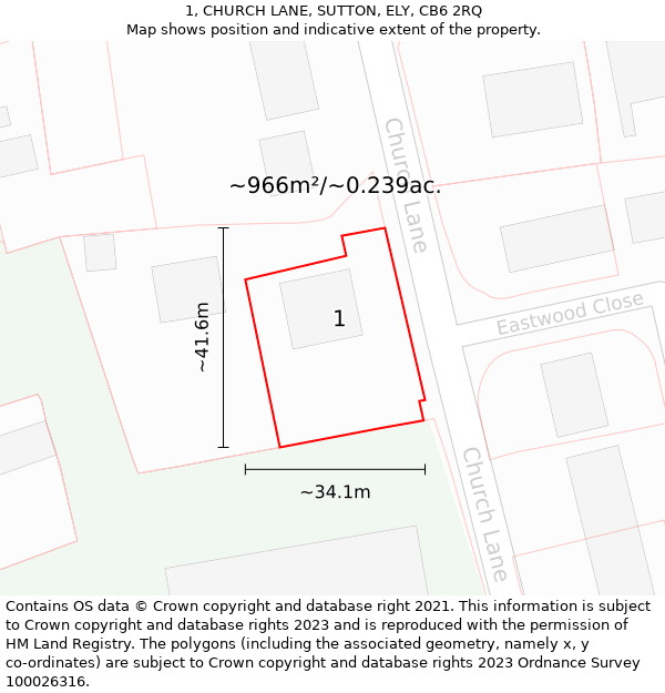 1, CHURCH LANE, SUTTON, ELY, CB6 2RQ: Plot and title map