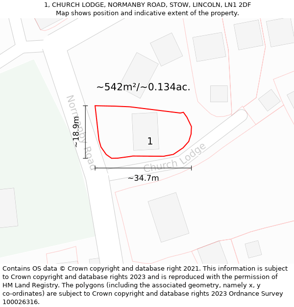 1, CHURCH LODGE, NORMANBY ROAD, STOW, LINCOLN, LN1 2DF: Plot and title map