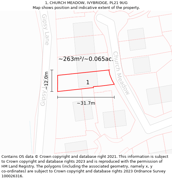 1, CHURCH MEADOW, IVYBRIDGE, PL21 9UG: Plot and title map