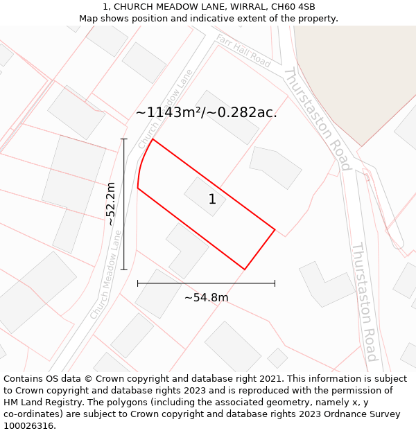 1, CHURCH MEADOW LANE, WIRRAL, CH60 4SB: Plot and title map