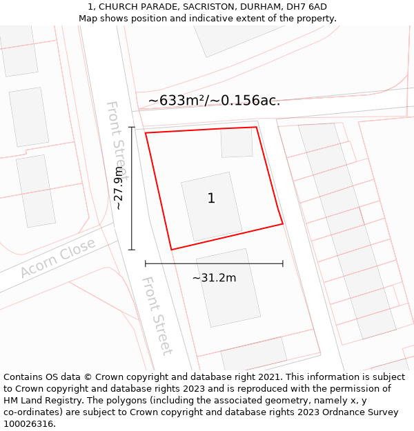 1, CHURCH PARADE, SACRISTON, DURHAM, DH7 6AD: Plot and title map